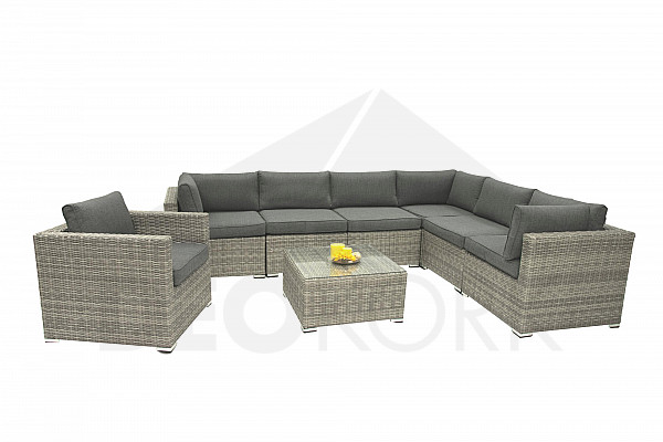 Loungegruppe modular aus Polyrattan SEVILLA für 7 Personen (grau)