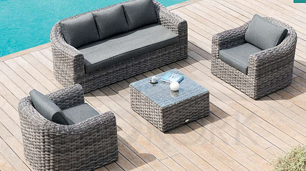 Sitzgruppe aus Polyrattan BORNEO LUXURY für 5 Personen (grau)