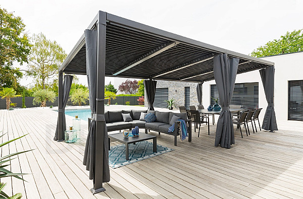 Gartenpavillon aus Aluminium LUXUS 6x3,5 m (Graphit)